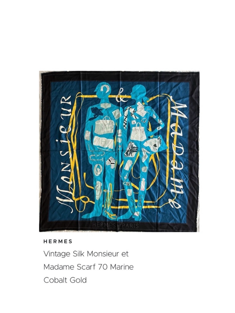 Hermès Vintage Silk Monsieur et Madame Scarf EUC